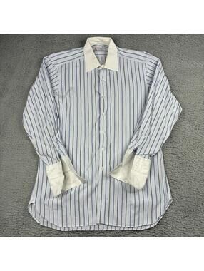 Turnbull & Asser Dress Shirt Mens 16.5 White Stripe French Cuff Cotton England